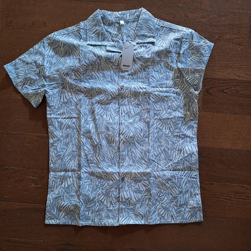 Coofandy Men's Hawaiian Floral Shirts Cotton Linen Short Sleeve Green Palm M