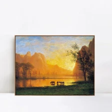 Framed Canvas Giclee Print Art Sundown at Yosemite by Albert Bierstadt