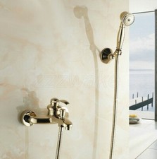 Grifo mezclador de grifo de baño de latón color dorado con juego de ducha de mano para baño Ztf401