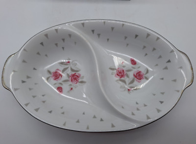 Divided Serving Bowl Sango Arcadia Pattern Pink Roses Japan 11 1/2 inches