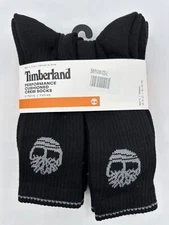 NEW 6 PAIR PACK MENS TIMBERLAND  CUSHIONED COTTON BLEND CREW SOCKS BLACK 9-12
