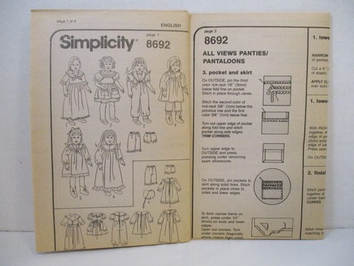 Simplicity Pattern 8692 18" Muñeca Ropa Vestido Mono Camisón Pantalones Zapatos - Imagen 14 de 17