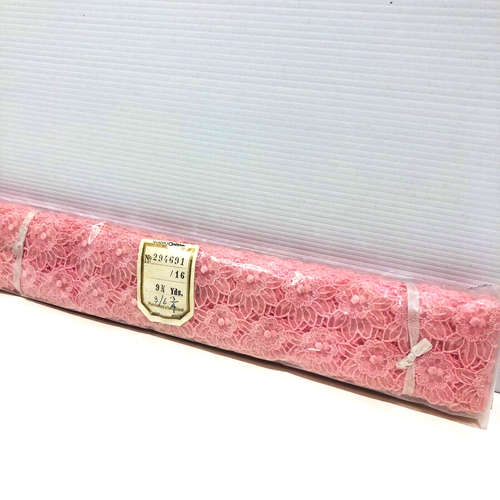 Vintage Lace Fabric Trim Pink Floral Edging Ribbon Piece Swiss Decorative - Picture 4 of 6