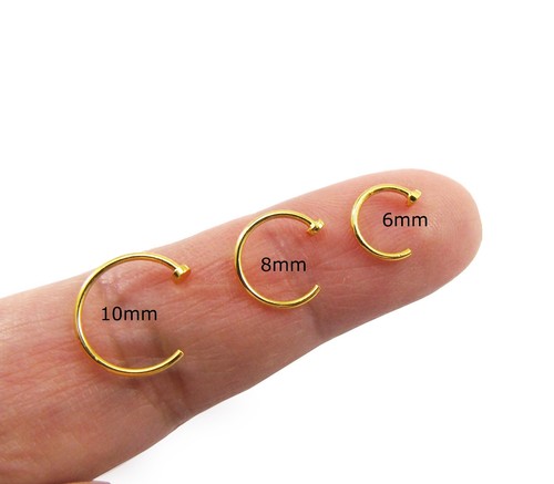 18K Gold Plated Nose Open Hoop Ring Stud Cartilage Eyebrow Tragus - 20G - Picture 2 of 8