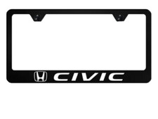 Black Metal Civic License Plate Holder Frame With White Vinyl