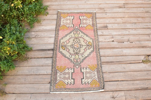 Turkish Carpet Hand Knotted 1x3 Size Doormat Chair Multi Color Rug 49x104cm