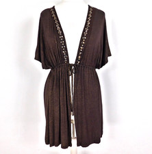 Per Una Brown Sparkly Wrap Dress Shirt Size Large Tie Front Embellishments
