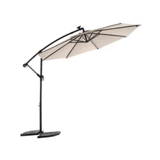 Solar LED Offset Hanging Market Patio Umbrella, for Backyard, Poolside, Khaki