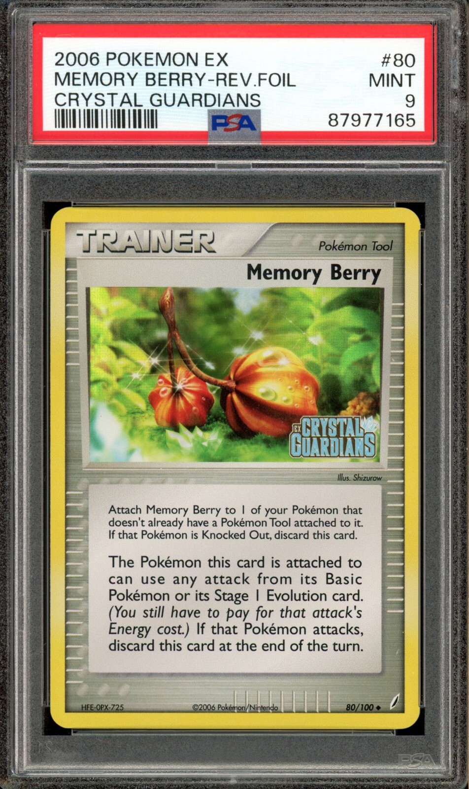 Pokemon PSA 9 Mint EX Crystal Guardians Reverse Holo Memory Berry 80/100 (MD)