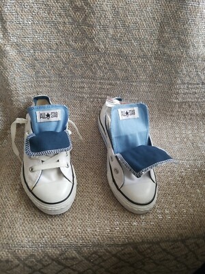Converse All Star CT Double Tongue White Navy Blue Canvas low ToP Kids sz 1 READ