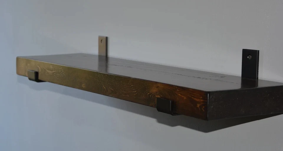 Mensola in legno rustica noce scuro, staffe metallo industrial, fatta a mano - Immagine 3 di 4