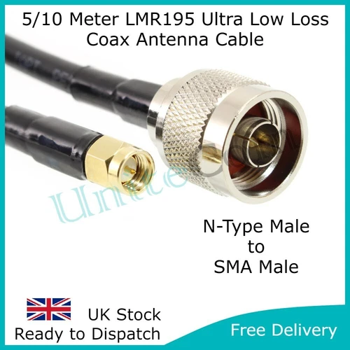 Ultra Low Loss N-Type Male to SMA Male 5/10 Meter LMR195 4G 5G LTE Antenna Cable