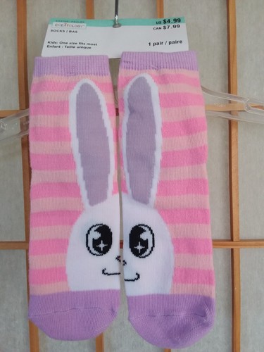 EASTER BUNNY SOCKS Kids Six Pairs Available Pink/Lavender Stripe & Blue stripe - Picture 2 of 6