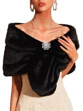 Women's Wedding Faux Fur Shawl and Wrap Bridal Fur Stole Cape Fur Scarf for B...