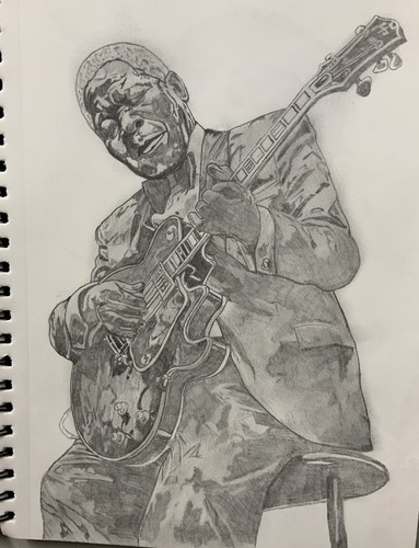 Framed Charcoal Pencil Art Drawing B.B. King 8 X 10