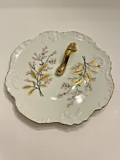 HAND-PAINTED VINTAGE TRINKET DISH W/ GOLD TRIM & HANDLE – HOLIDAY GIFT 🎁