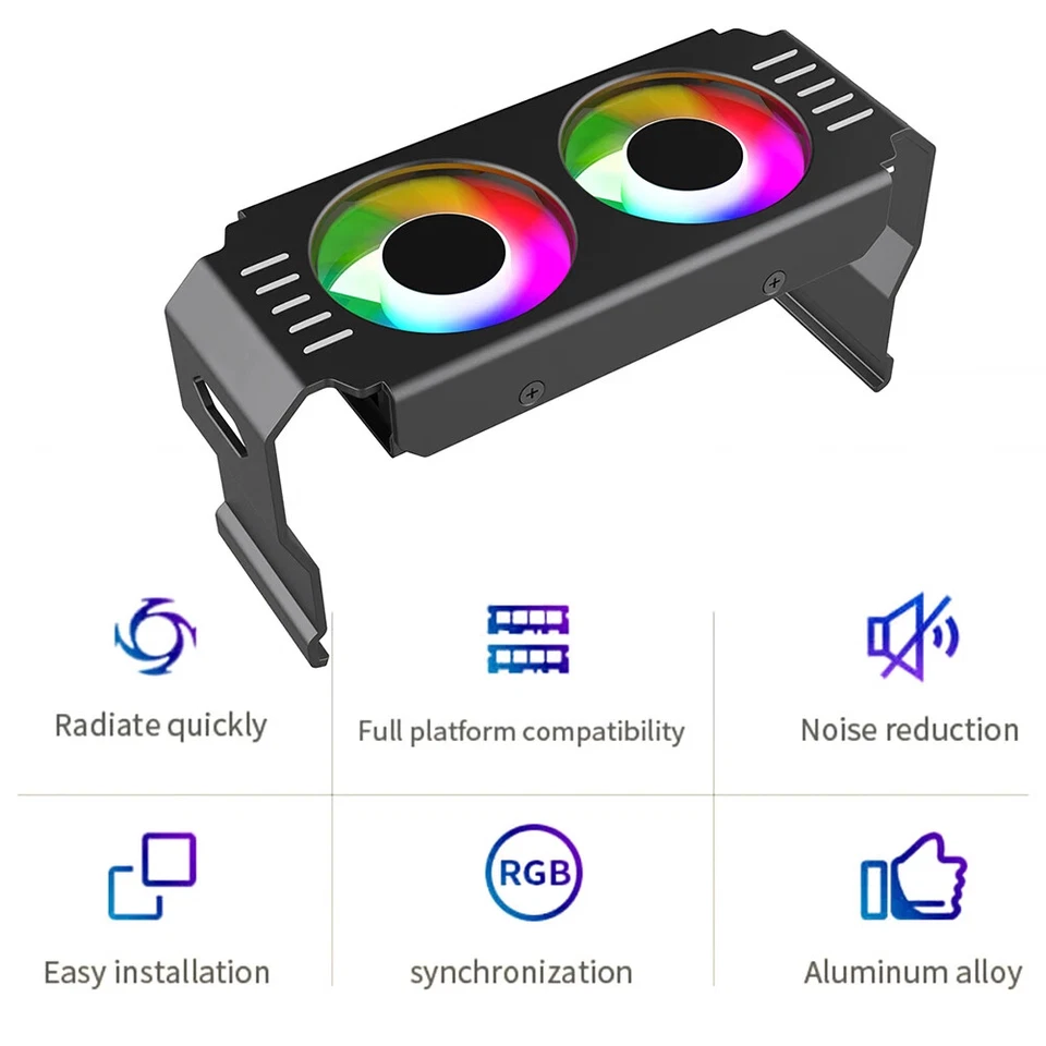 PC RAM Cooler PWM ventilador de refrigeração duplo suporte ARGB para computador memória DDR2/3/4/5 - Imagem 4 de 4