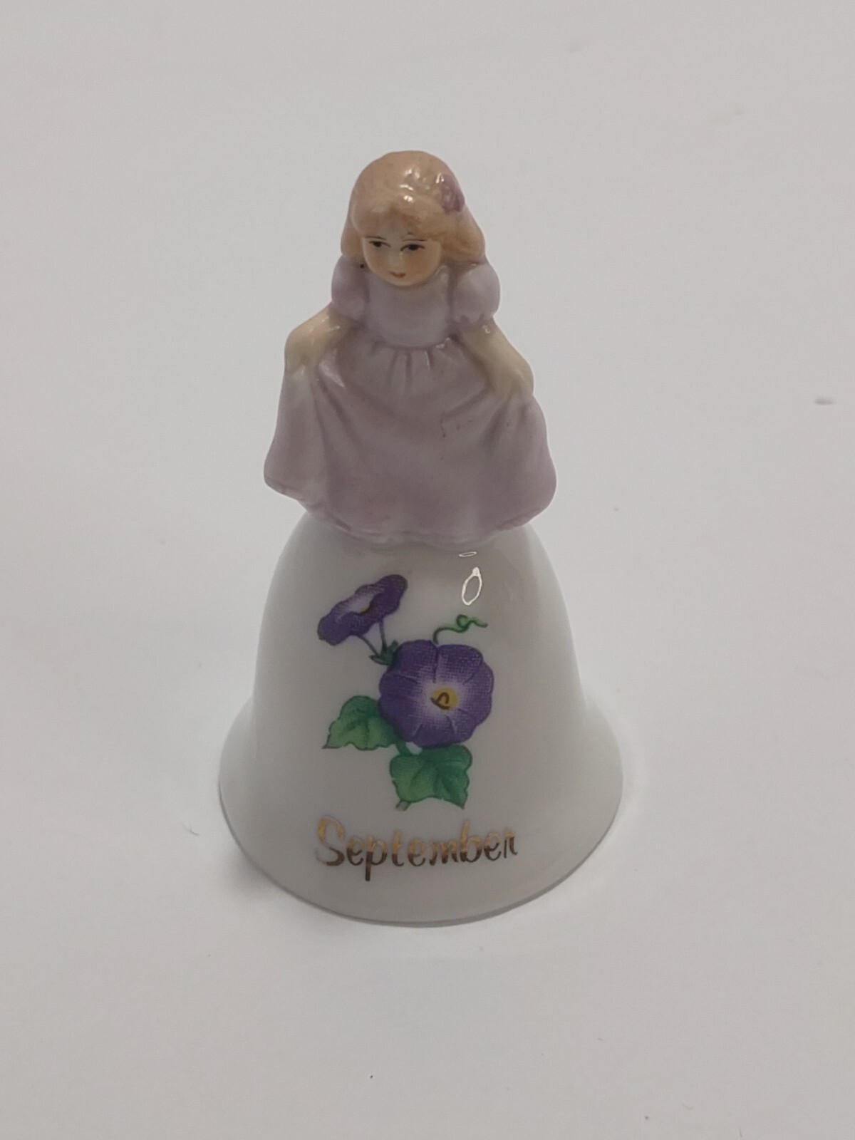 Vintage September Birthday Girl Miniature Bell Russ Berrie and Co. Porcelain