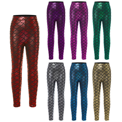 Mädchen Glitzernde Meerjungfrau Leggings Metallic Hose für Kostüme Geburtstage