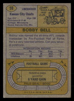 1974 Topps #59 Bobby Bell - EX | eBay