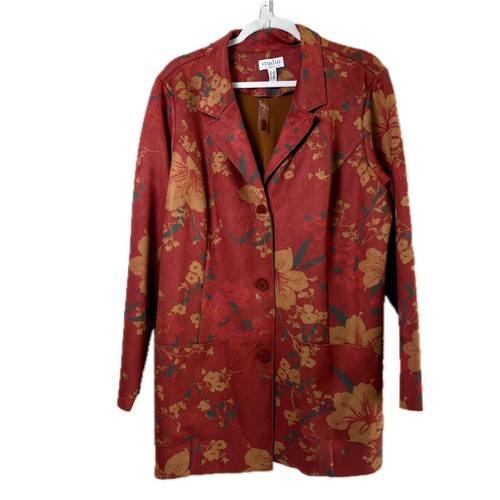 Studio By Denim & Co Blazer Jacket Women 1X Burnt Orange Floral Faux Suede NWOT