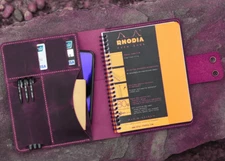 notebook book cover jacket slipcase note Holder cow Leather pen bag purple W385
