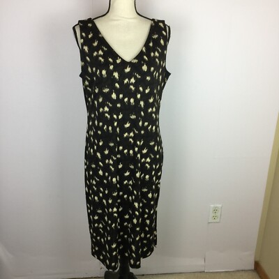 Jones New York Dress Size L Womans Black White Sleeveless V-Neck Stretch Knit