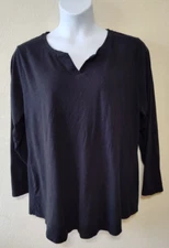 JMS Just My Size Women's 3X Long Sleeve Pullover Black Cotton Split Neck Tunic