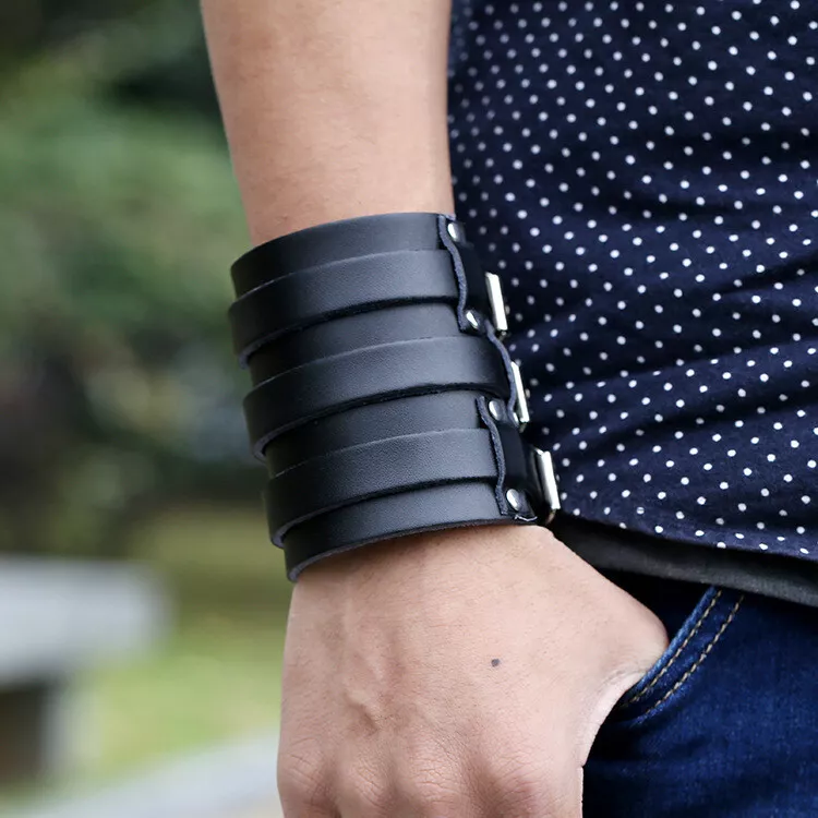 Wide leather clearance cuff bracelet