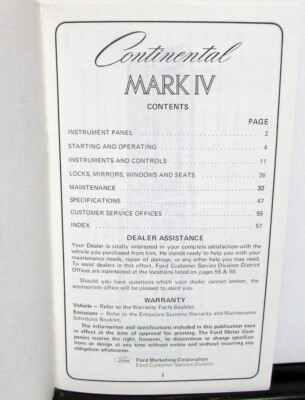 1972 Lincoln Continental Mark IV Owners Manual Care & Operation