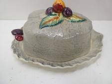 ART DECO CHEESE / BUTTER DISH POTTERY CERAMIC SHORTER SONS FRUIT DECORATED