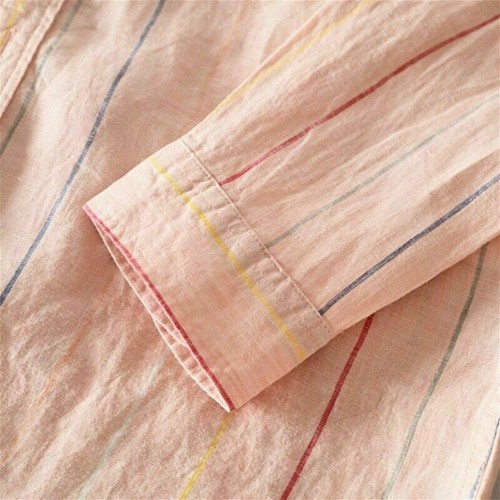 Camisa de hombre a rayas lino manga larga Top transpirable chino/cintura/chaqueta - Imagen 6 de 10