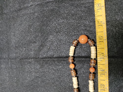 BROWN & ORANGE GLASS BEADS WITH WOODEN RESIN NECKLACE 32" LONG - Picture 6 of 7