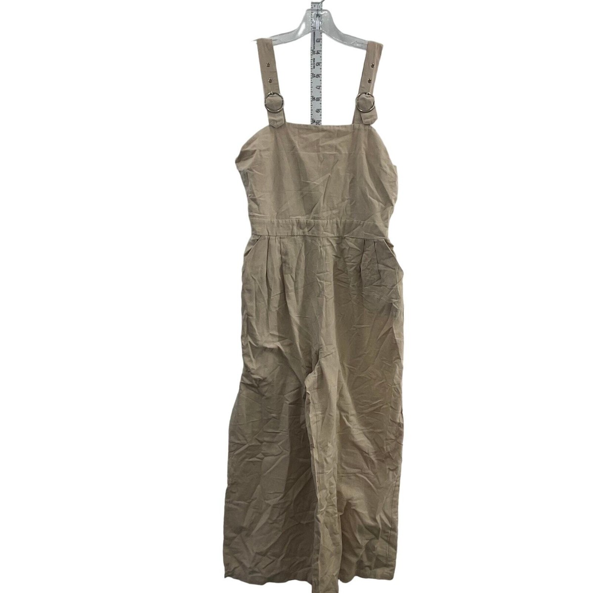 Japna Tan Cotton Women's Sleeveless Overall-Style Jumpsuit Size L Preowned