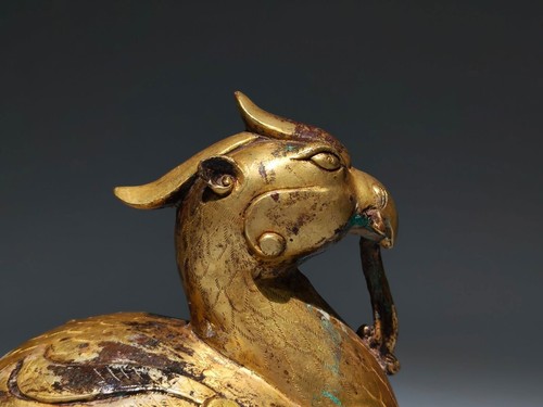 7,1" China alt antik handgefertigt Han Dynastie Bronze vergoldet Vogel Zun Topf Statue - Bild 7 von 9