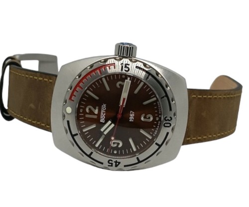 Nuevo reloj para hombre Vostok Amphibian 1967 zafiro 190040 esfera marrón (20 ATM) - Imagen 7 de 13