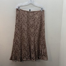 Vtg Y2K 90s Ashley Blue Rose Floral Lace Midi Skirt Brown Boho Fairy Cottagecore