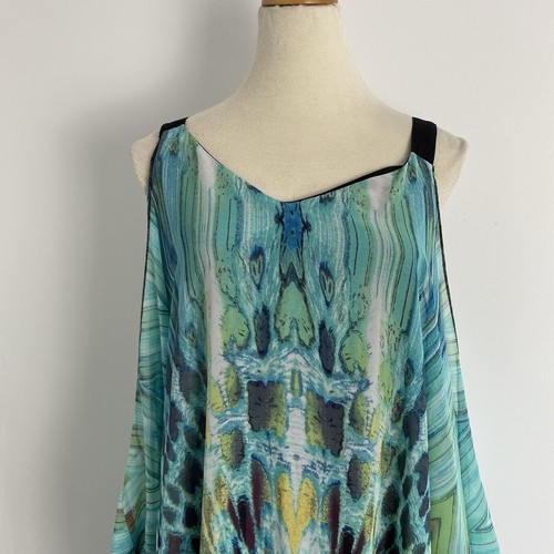 Spicy Sugar Maxi Dress Kaftan Blue Green Cold Shoulder Size 10 - Picture 2 of 22