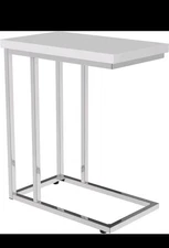 Lavish Home C-Shaped Sofa Side Table - Modern End Table, Laptop Tray, White 