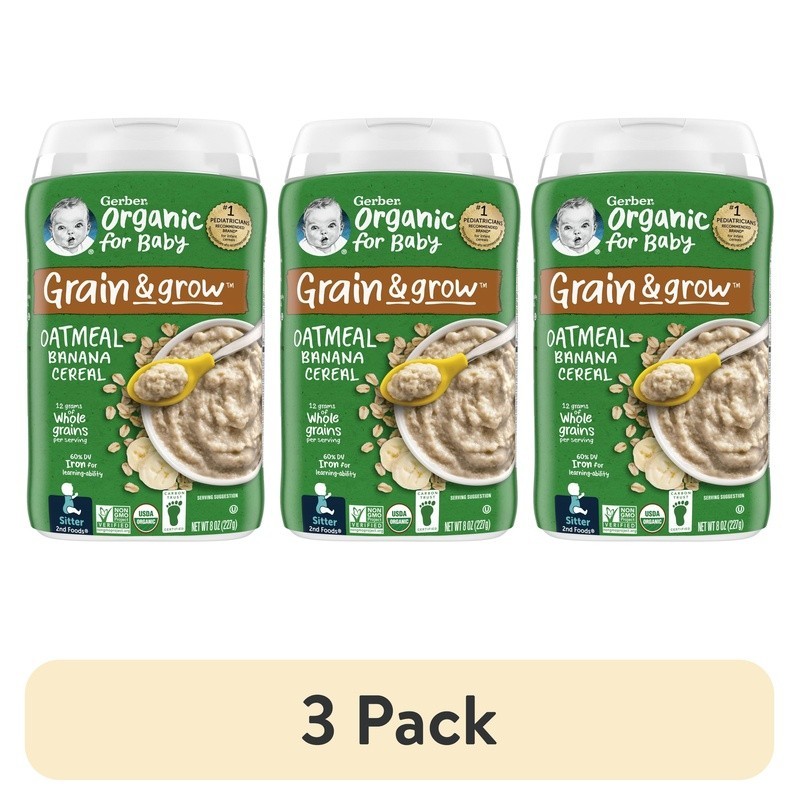 Organic Baby Oatmeal Cereal 3 Pack Stage 2 W/ Banana Nutrient Rich Easy Mix New
