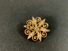 Antique Victorian gold filled flower brooch,pin,seed pearls,clear rhinestone?