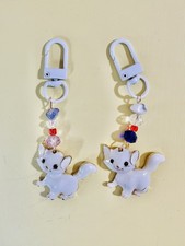 White Kitty Charm Keychains Colorful Beaded Cat Designs, Choice of 2