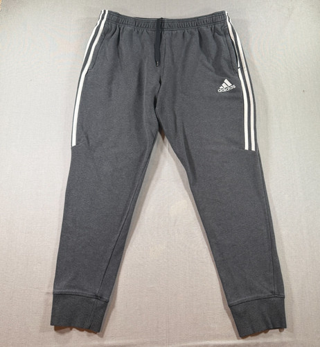 Adidas Essentials 3 Stripes Terry Joggers Mens XL Gray Sweatpants Tapered Fitnes