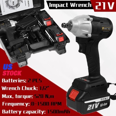 1/2'' Driver Cordless Electric Impact Wrench Gun 520 Nm High Torque Power Tool US