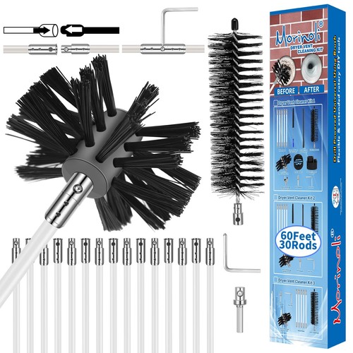 60 Feet Dryer Vent Cleaning Kit - Chrome Button Locking System, Extends Up to...