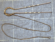 Antique Victorian Gold Tone Hair Pin and Chain for Eyeglasses Etc  b