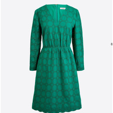 NWT J. Crew Womens V Neck Lace Green Eyelet Long Sleeve Dress Sz 10 Cotton