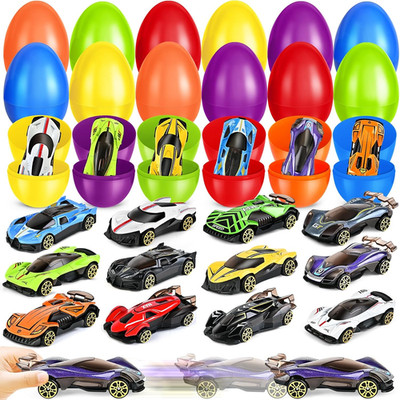 12 Pack Easter Eggs Filled with Die-Cast Racing Cars for Kids Boys Easter Basket