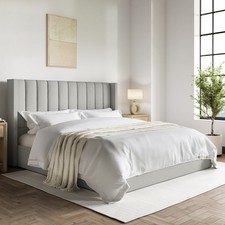 Grey Upholstered Super King Ottoman Bed with Winged Headboard - Maddox MAD021SKA