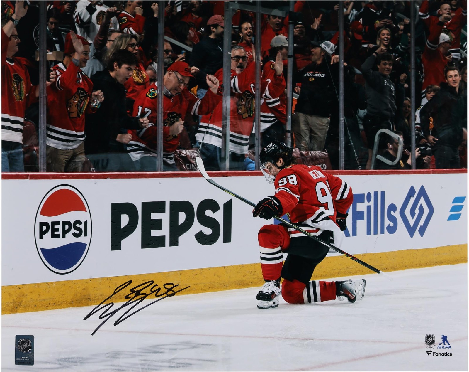 Connor Bedard Autographed Signed Chicago Blackhawks 16" x 20" Celebration Photo 